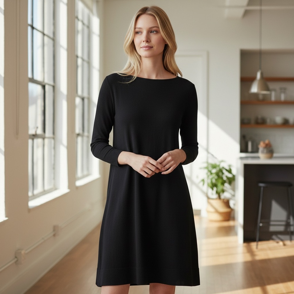 Eileen Fisher Women’s Long Sleeve Black Shift Dress Size XS